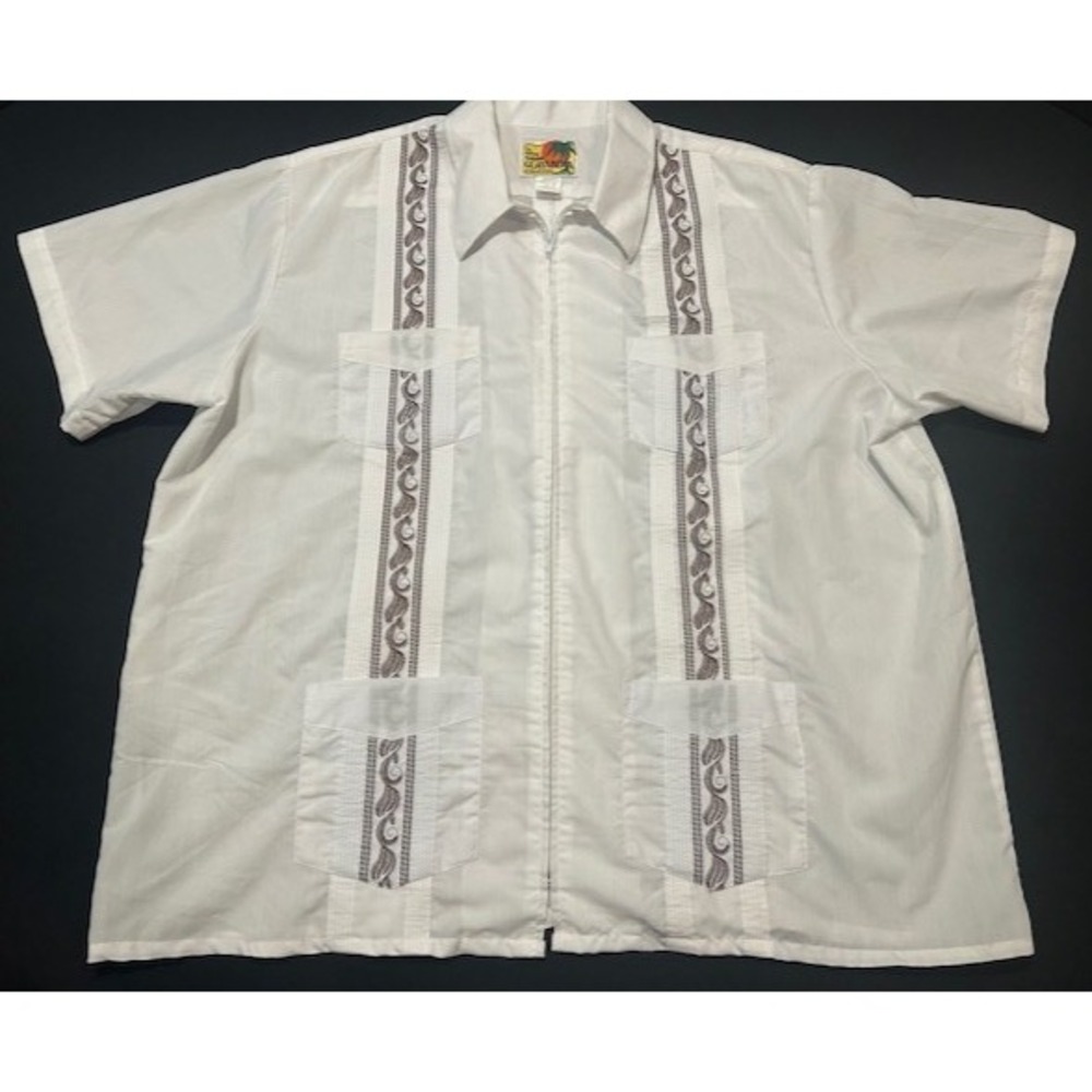 Haband Guayabera‎ Mens Genuine Full Zip Shirt Cuban Panama 4-Pockets Size XL